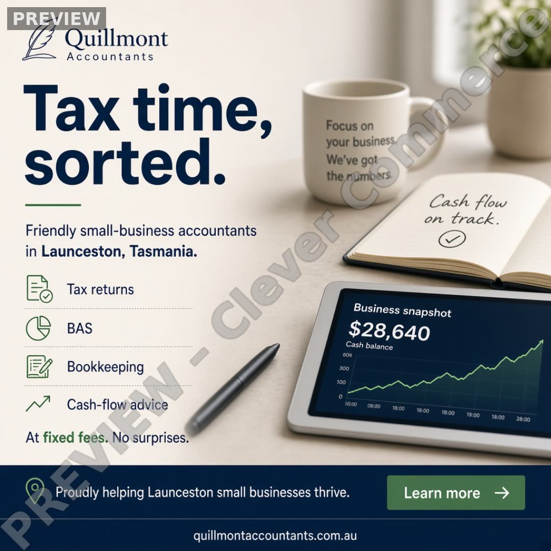 Watermarked Feed · 1:1 preview ad for Quillmont Accountants (fictional business)